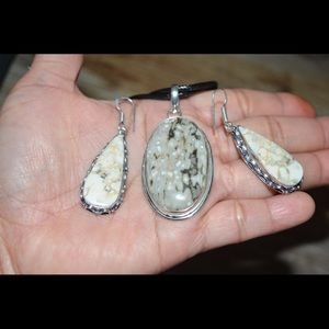 Orbicular Ocean Jasper Pendant & Earrings Set
